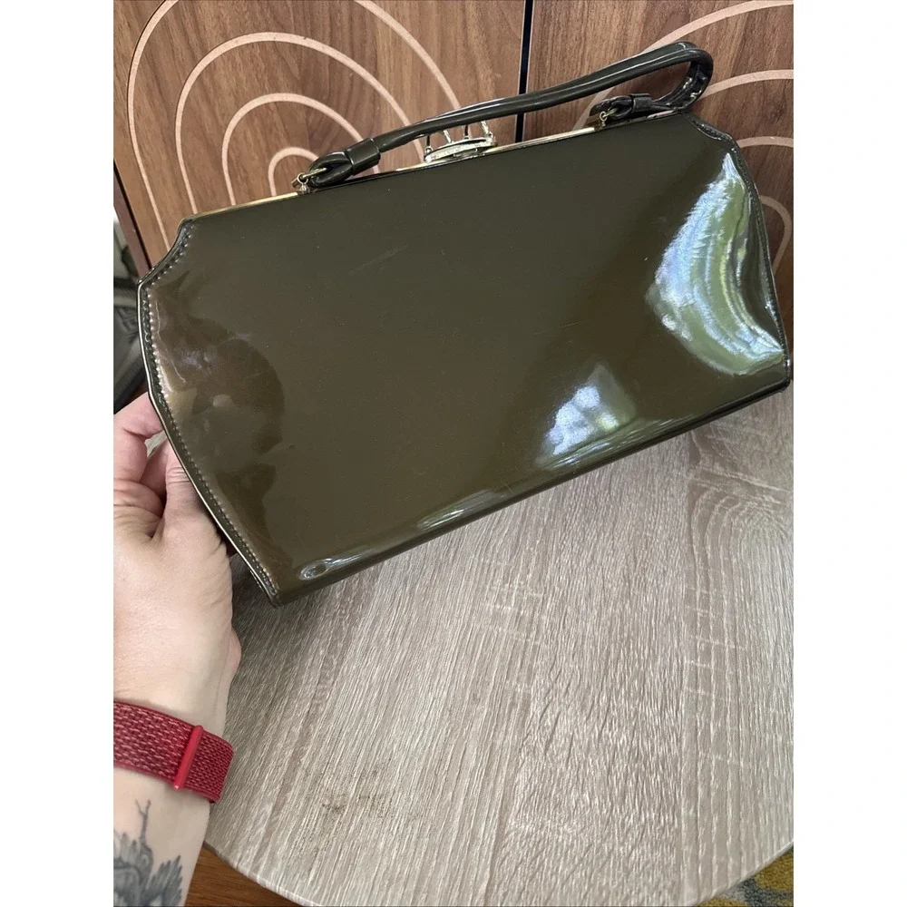 Vintage 1950's '60's Patent Olive Green Purse